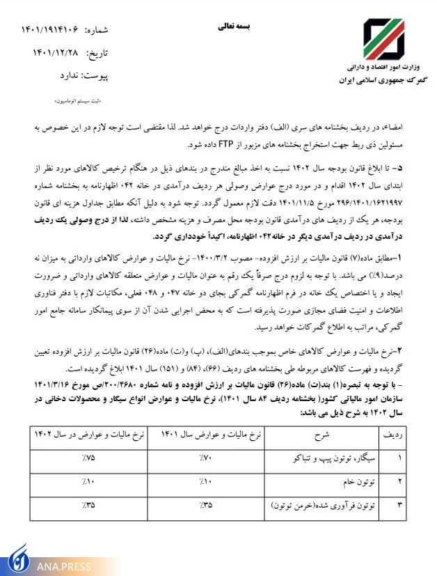 مالیات بر ارزش افزوده واردات کالاهای اساسی مجددا از یک به ۹ درصد افزایش یافت + عوارض واردات انواع کالاها مالیات بر ارزش افزوده واردات کالاهای اساسی مجددا از یک به ۹ درصد افزایش یافت + عوارض واردات انواع کالاها