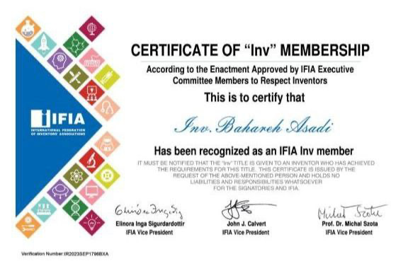 کسب عنوان INV دانشجوی دانشگاه آزاد از فدراسیون بینالمللی مخترعان سوئیس کسب عنوان INV دانشجوی دانشگاه آزاد از فدراسیون بینالمللی مخترعان سوئیس