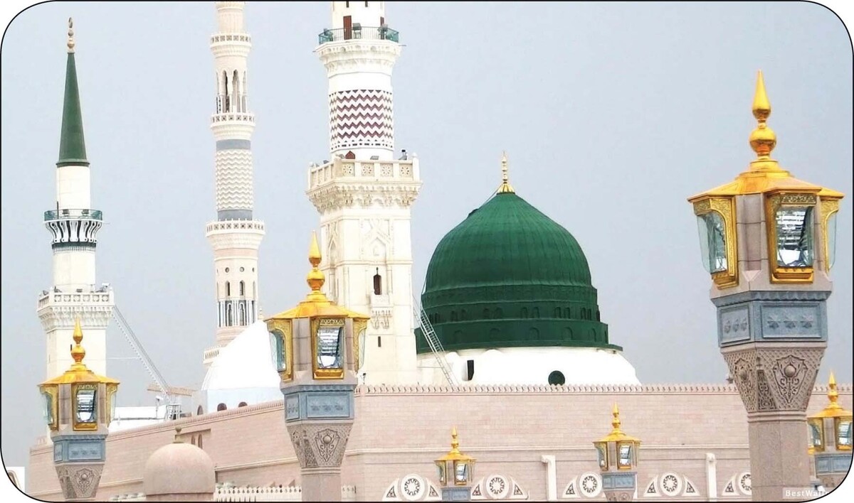 بارش باران و تشکیل رنگین کمان در مسجدالنبی (ص) +فیلم