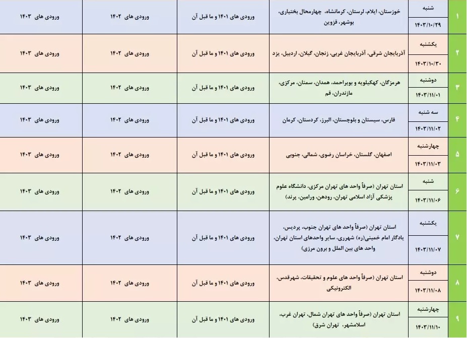 برنامه زمانبندی انتخاب واحد نیمسال دوم سال تحصیلی 1404 ـ 1403 دانشگاه آزاد اسلامی اعلام شد