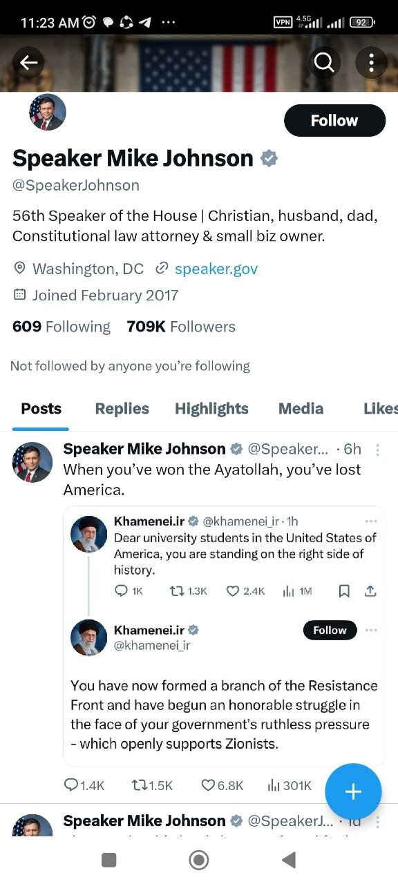 واکنش رئیس مجلس نمایندگان آمریکا به نامه رهبر انقلاب: شما آمریکا را از دست دادهاید!+ عکس واکنش رئیس مجلس نمایندگان آمریکا به نامه رهبر انقلاب: شما آمریکا را از دست دادهاید!+ عکس