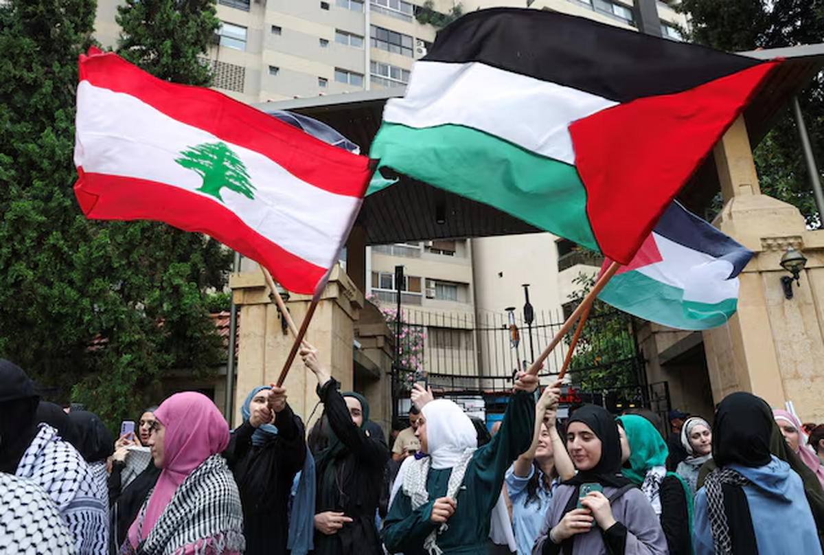 تظاهرات دانشجویان دانشگاه آمریکایی برای لبنان و فلسطین