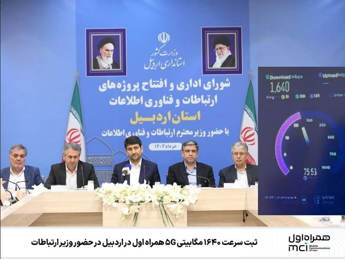 ثبت سرعت ۱۶۴۰ مگابیتی ۵G همراه اول در اردبیل در حضور وزیر ارتباطات