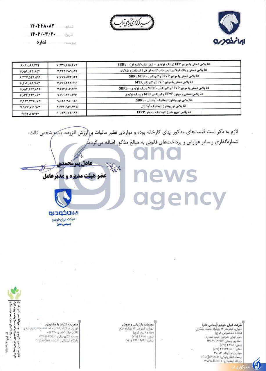 نامه افزایش قیمت خودرو