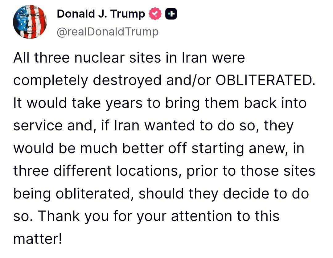 ترامپ: سایت‌های هسته‌ای ایران نابود شدند/ واشینگتن پست: ارزیابی‌ها نشان می‌دهد ادعاهای ترامپ از واقعیت به‌دور است