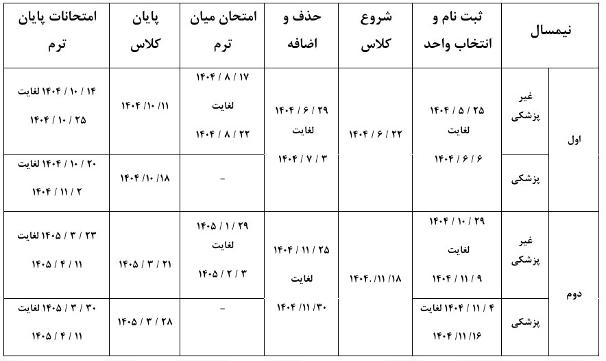 تقویم آموزشی سال تحصیلی ۱۴۰۵ ـ ۱۴۰۴ دانشگاه آزاد اسلامی اعلام شد