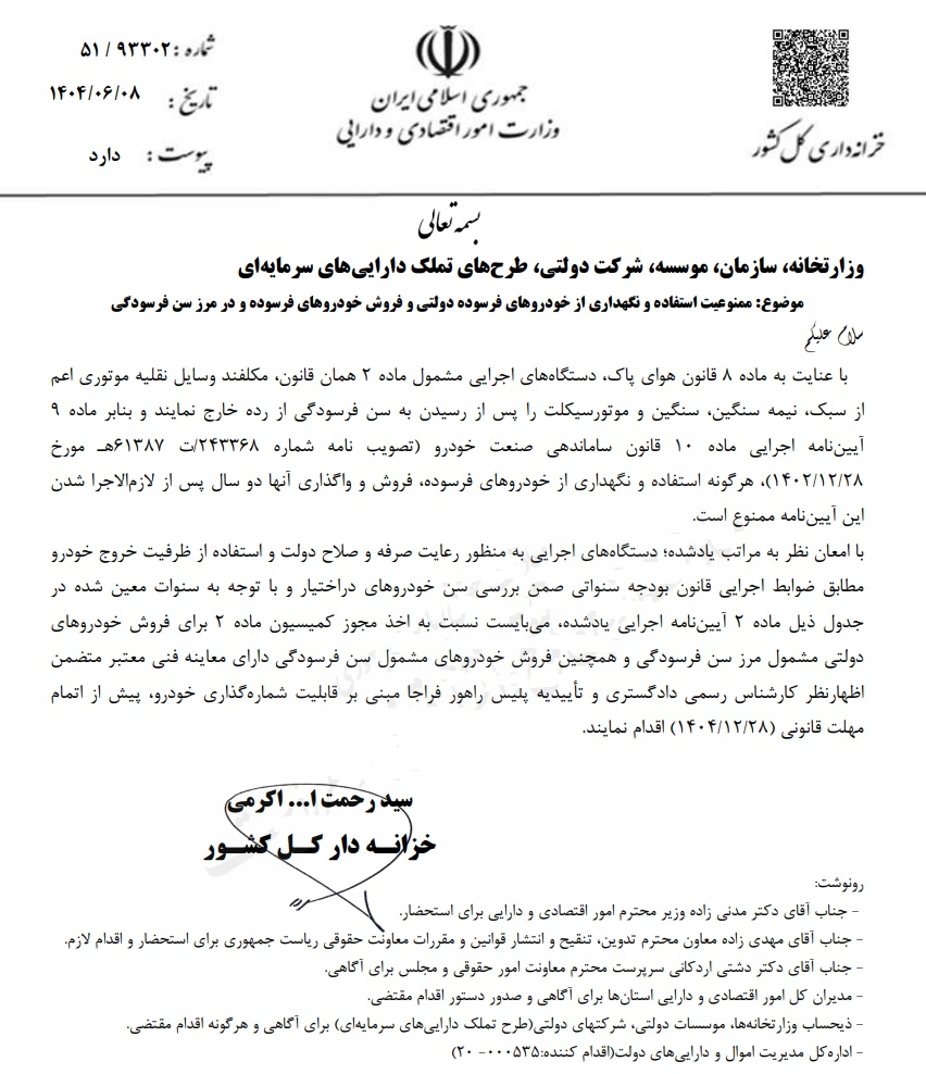 ممنوعیت استفاده دستگاههای دولتی از خودروهای فرسوده ممنوعیت استفاده دستگاههای دولتی از خودروهای فرسوده