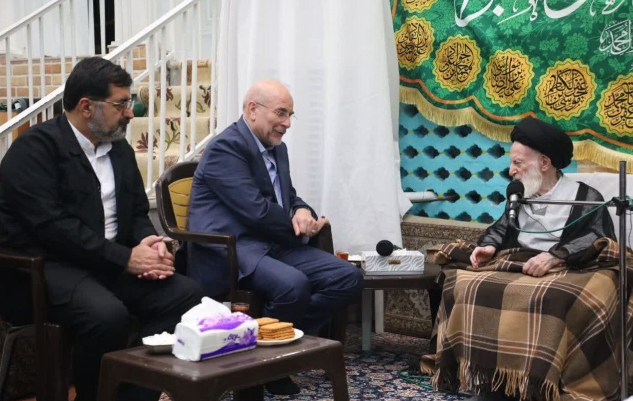 قالیباف به زیارت حضرت معصومه(س) رفت؛ دیدار با آیت الله شبیری زنجانی