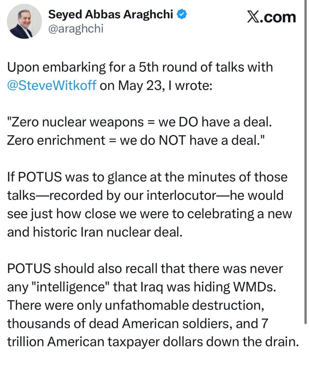 عراقچی: پافشاری آمریکا بر اشتباه محاسباتی هستهای هیچ مشکلی را حل نمیکند عراقچی: پافشاری آمریکا بر اشتباه محاسباتی هستهای هیچ مشکلی را حل نمیکند