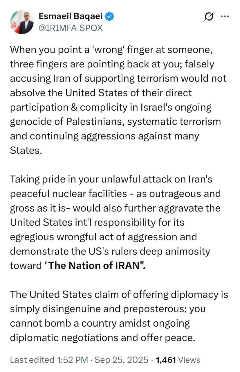 بقایی: ابراز تمایل آمریکا به دیپلماسی، تناقضی آشکار است