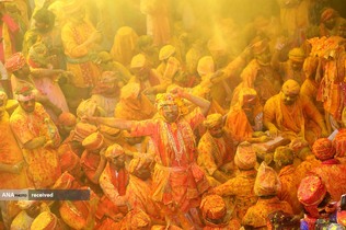 جشن هولی یا رنگ پاشی که هندوها در پایان زمستان و آغاز بهار طبیعت را در معبد شریجی در بارسانا ایالت اوتار پرادش هند جشن می&zwnj;گیرند.