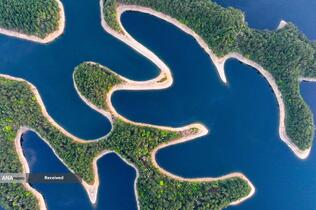 عکس هوایی از دریاچه هزار جزیره در هانگژو، استان ژجیانگ چین