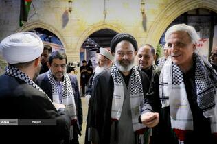 بازدید حجت‌الاسلام سیدعبدالفتاح نواب، نماینده ولی‌فقیه در امور حج و زیارت از موکب الاقصی فلسطینیان در مسیر مشایه و کربلای معلی 