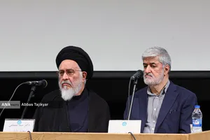 علی مطهری و آیت الله سید مصطفی محقق داماد در مراسم یادبود &laquo;شهید علی لاریجانی&raquo; در دانشگاه تهران
