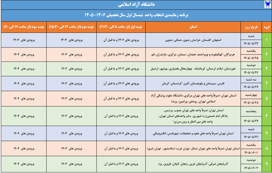آغاز انتخاب واحد نیمسال اول سال تحصیلی ۱۴۰۶ـ ۱۴۰۵ دانشگاه آزاد اسلامی از فردا