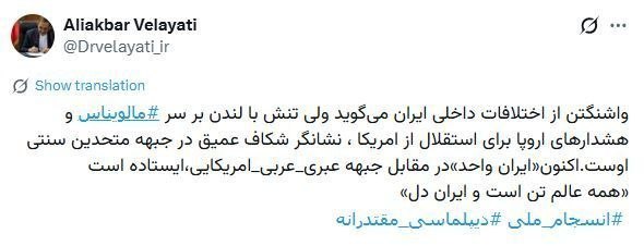 دکتر ولایتی: ایران واحد در مقابل جبهه عبری_عربی_آمریکایی ایستاده است