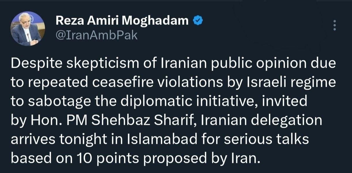 امیری مقدم: هیأت ایرانی برای مذاکرات امشب به اسلام آباد میرود امیری مقدم: هیأت ایرانی برای مذاکرات امشب به اسلام آباد میرود