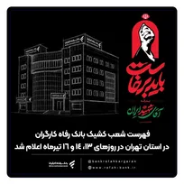 فهرست شعب کشیک بانک رفاه کارگران در استان تهران در روز‌های ۱۳، ۱۴ و ۱۶ تیرماه اعلام شد