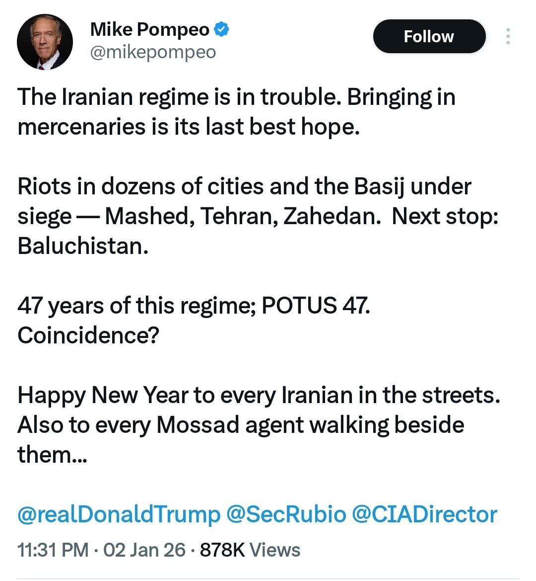 سندی دیگر از جنگ ترکیبی علیه ایران/ اعتراف ناخواسته پامپئو به دست‌‌های خارجی در ناآرامی‌ها