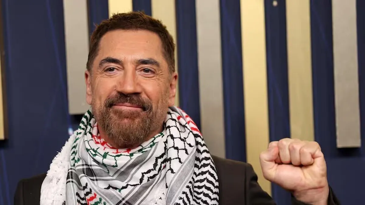 امی ۲۰۲۵؛ شبی پر از شگفتی/ حضور خاویر باردم با چفیه فلسطینی+ فیلم
