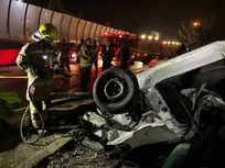 فوت ۲ جوان در حادثه واژگونی پژو ۲۰۶ در بزرگراه حکیم +فیلم