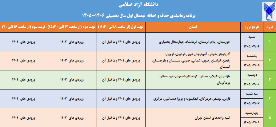 برنامه زمان‌بندی حذف و اضافه نیمسال اول دانشگاه آزاد اسلامی اعلام شد