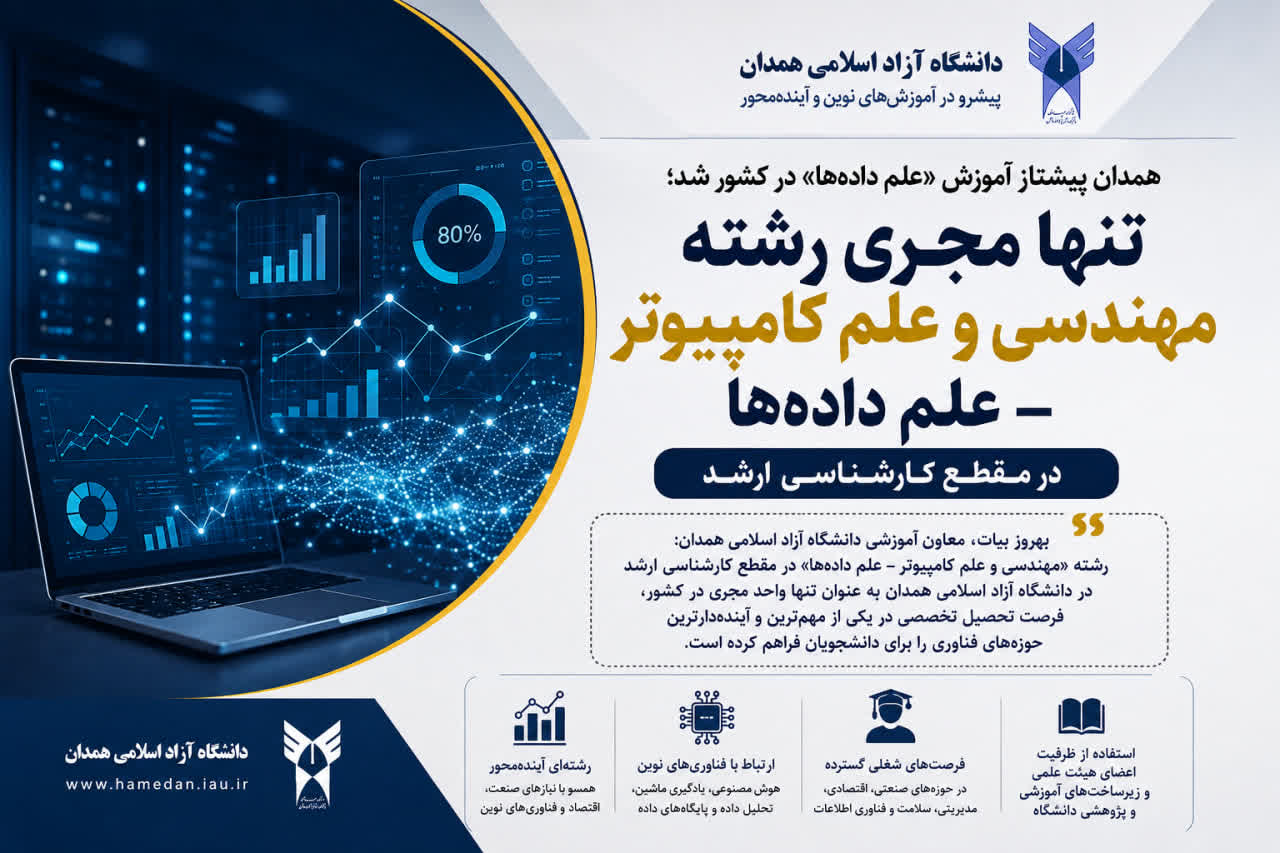 همدان پیشتاز آموزش «علم داده‌ها» در کشور شد/تنها مجری رشته مهندسی و علم کامپیوتر ـ علم داده‌ها در مقطع کارشناسی ارشد