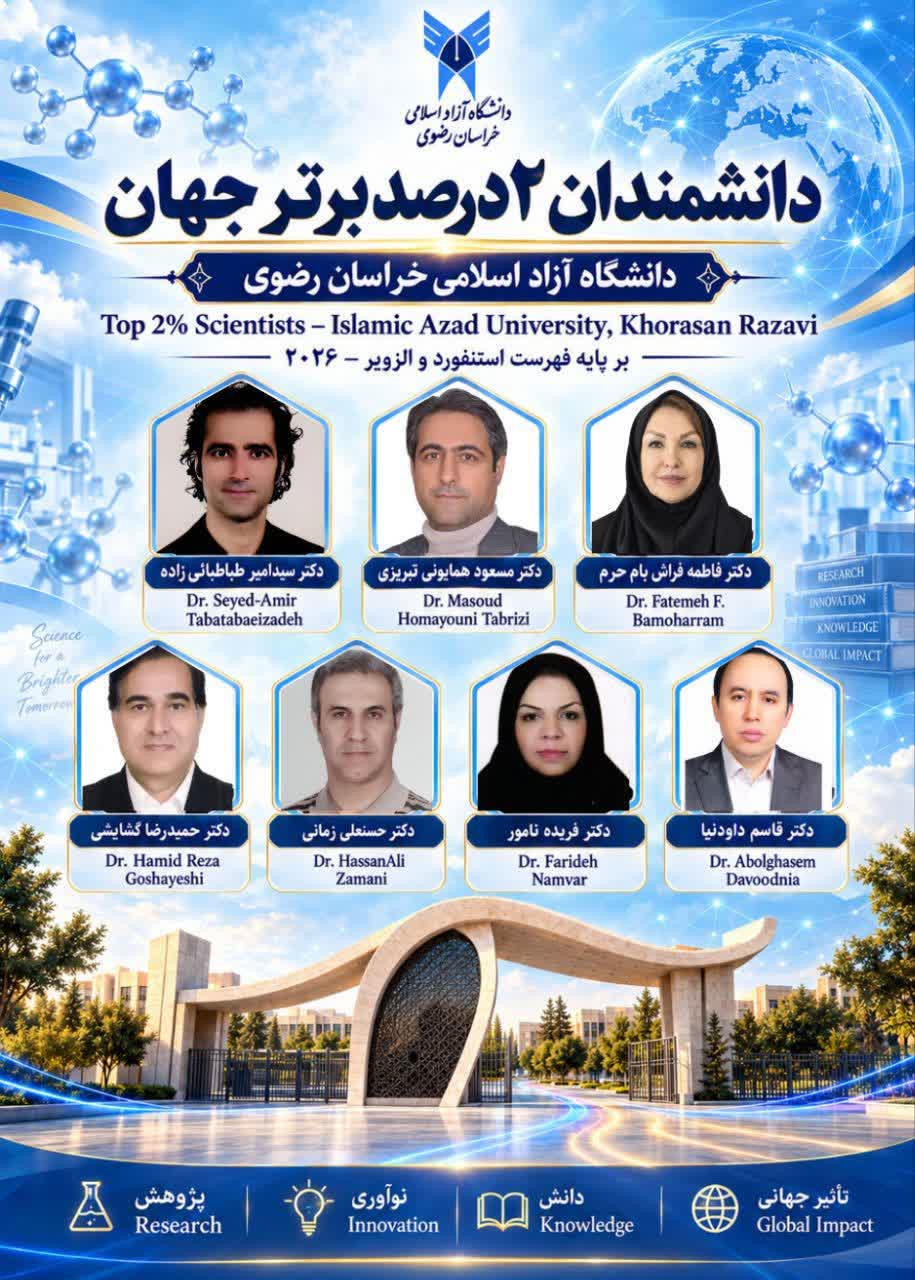 ۷ عضو هیئت‌علمی دانشگاه آزاد خراسان‌رضوی در جمع دانشمندان ۲ درصد برتر جهان