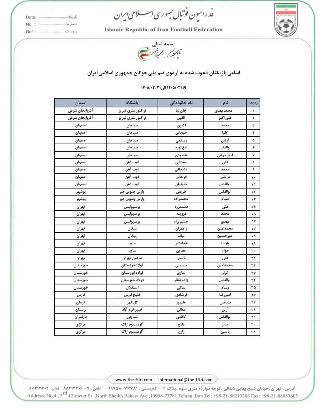 اعلام اولین لیست حدادی‌فر برای تیم ملی جوانان