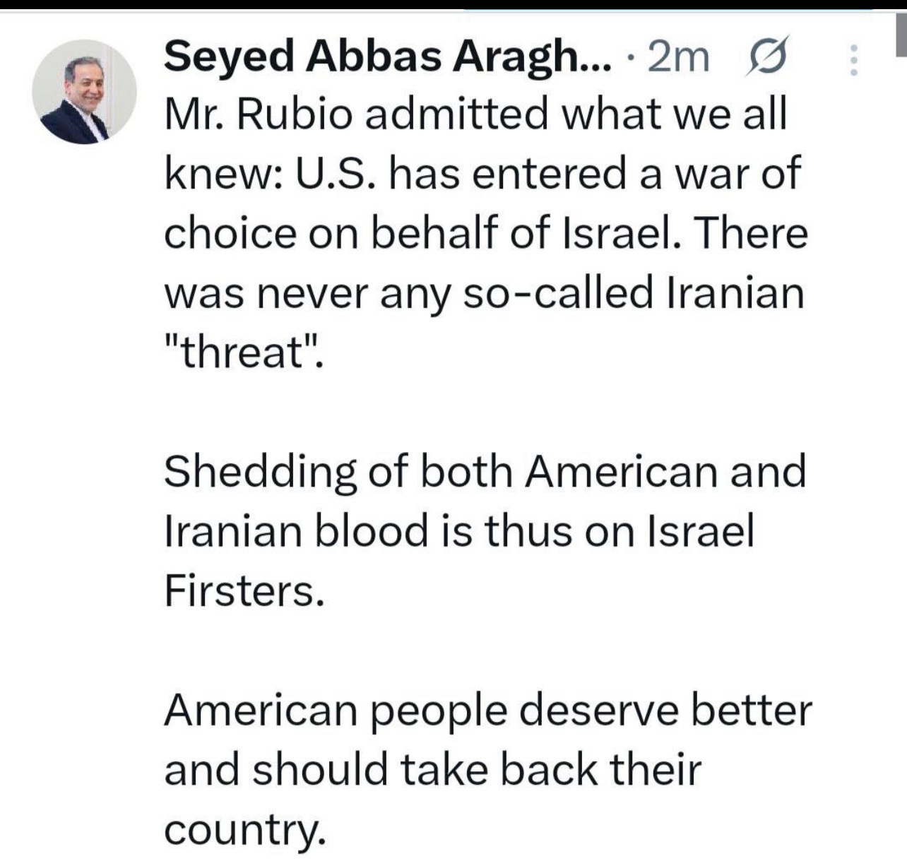 واکنش عراقچی به اعتراف وزیر خارجه آمریکا