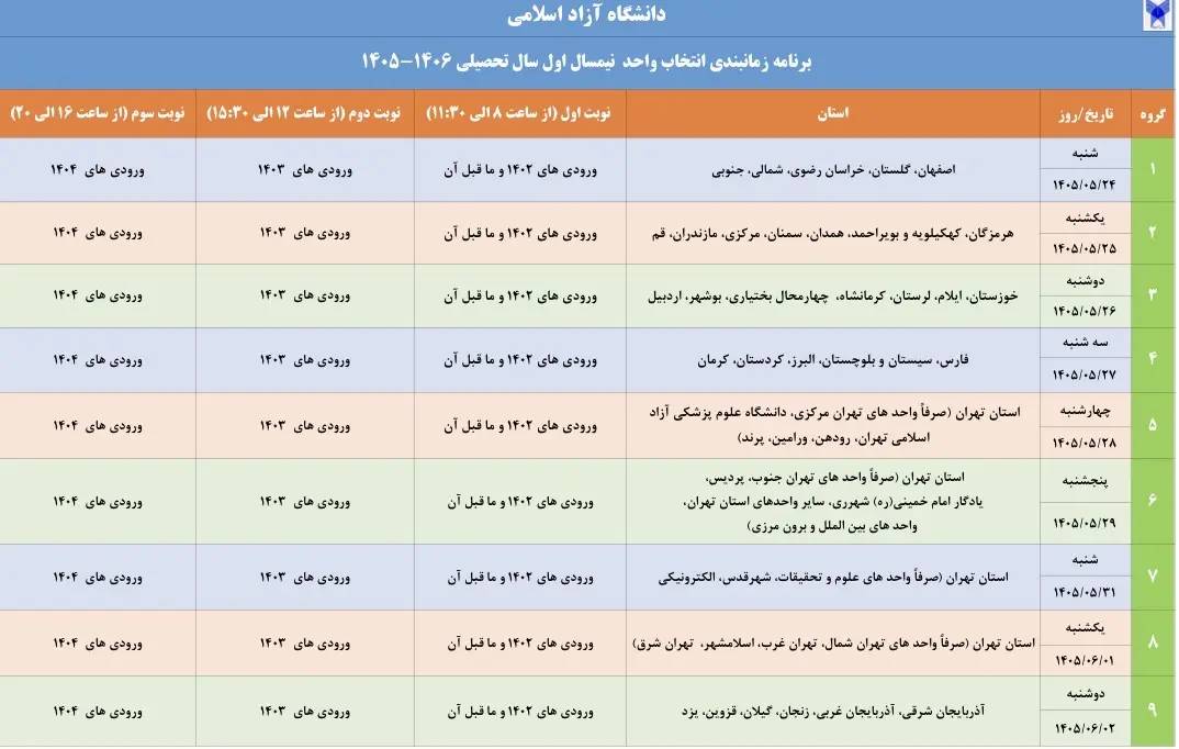 آغاز فرآیند انتخاب واحد دانشجویان دانشگاه آزاد از امروز شنبه ۲۴ مرداد