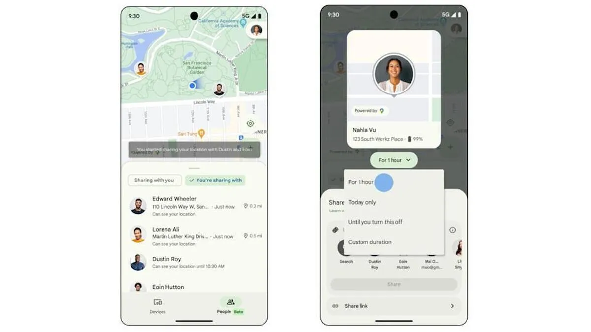 اپلیکیشن Find My Device گوگل مکان لحظه‌ای مخاطبان را نمایش می‌دهد