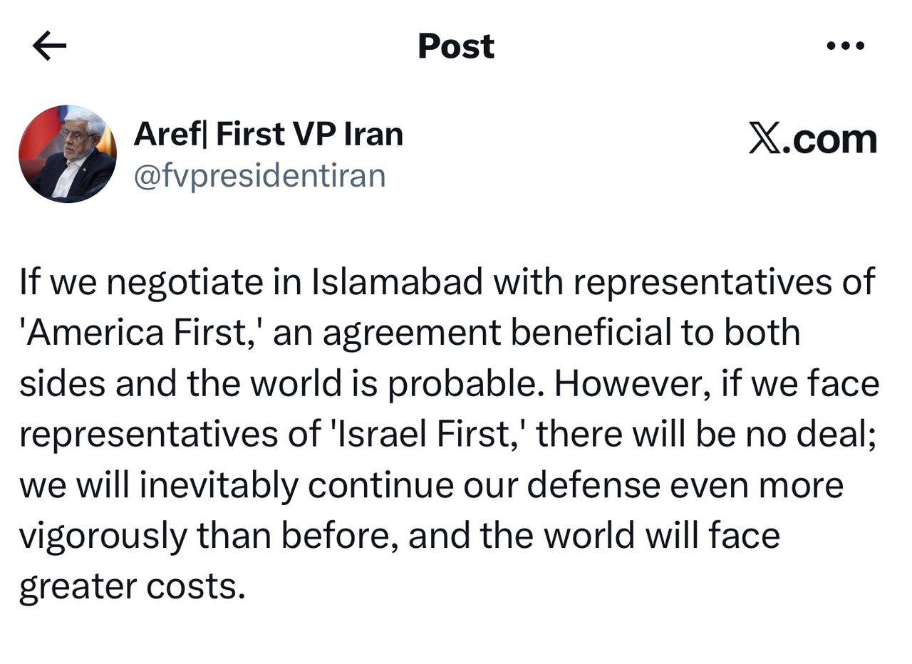 عارف: هزینه نگاهِ صهیونیست‌محور در مذاکرات، مستقیماً بر دوش جهان خواهد بود