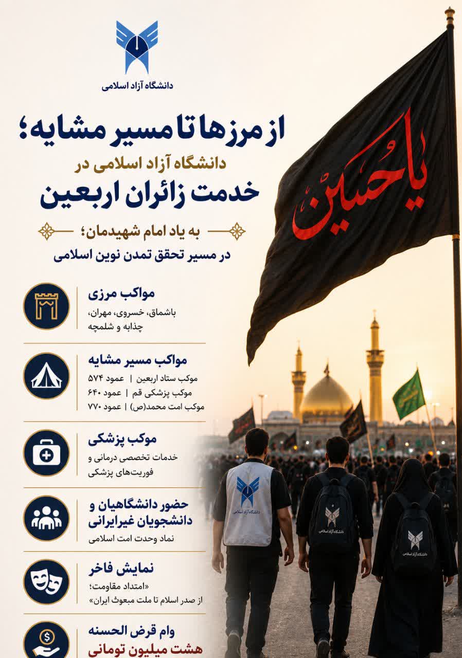 استقرار مواکب دانشگاه آزاد از مرزهای کشور تا مسیر مشایه و پرداخت وام قرض‌الحسنه اربعین