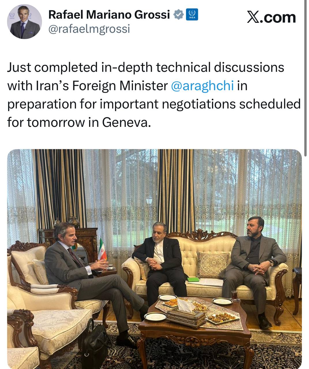 گروسی: گفت‌وگوهای فنی عمیقی با عراقچی داشتم