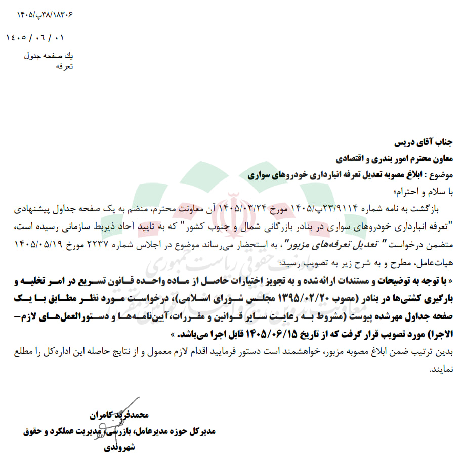 تعرفه جدید انبارداری خودرو‌های سواری در بنادر کشور اعلام شد + جدول