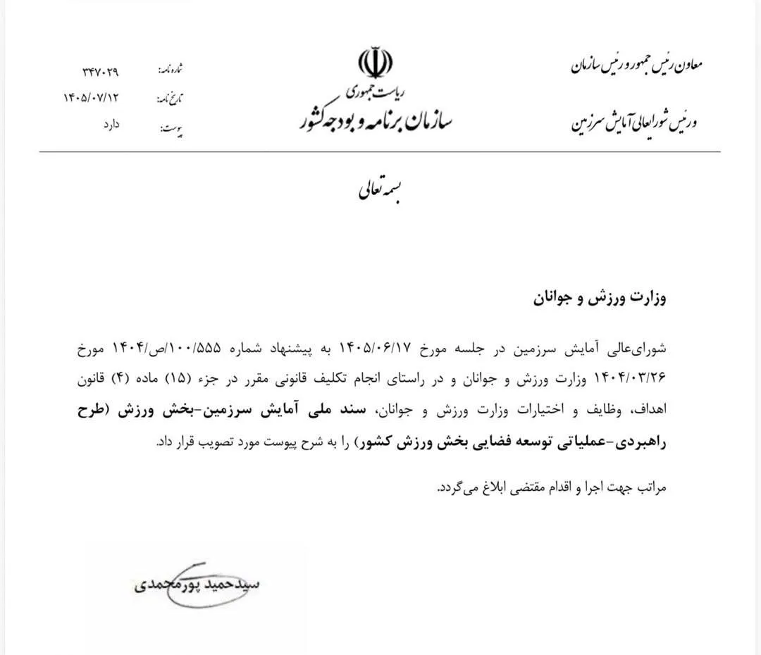 سند ملی آمایش سرزمینی ورزش کشور
