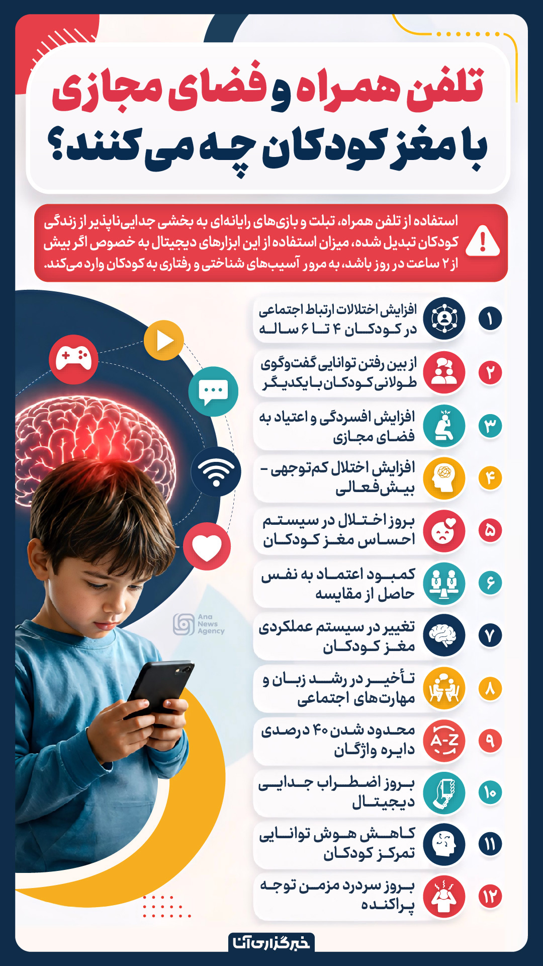 ۱۲ ضربه مهلک به مغز کودکان با یک گوشی